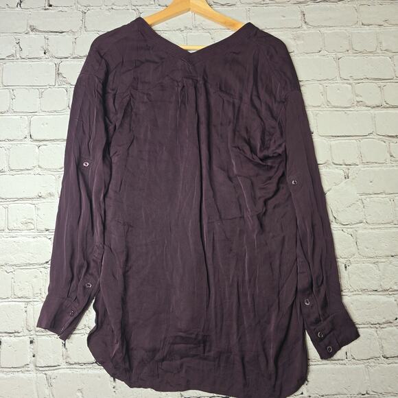 Vince Plum Purple Silk Long Sleeve V-Neck Lightweight Blouse Size Medium - Picture 7 of 12